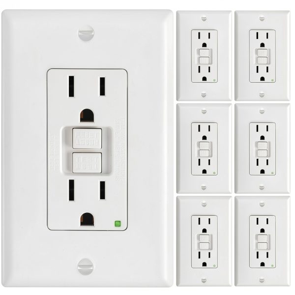 GFCI Outlet Amico 6 Pack 15 Amp Thin Design with LED Indicator, White-0