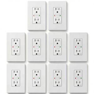 GFCI Outlet ELECTECK 10-Pack 15 Amp WR LED Self-Test Wallplate-0