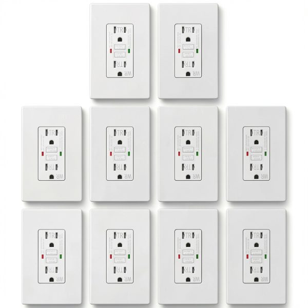 GFCI Outlet ELECTECK 10-Pack 15 Amp WR LED Self-Test Wallplate-0