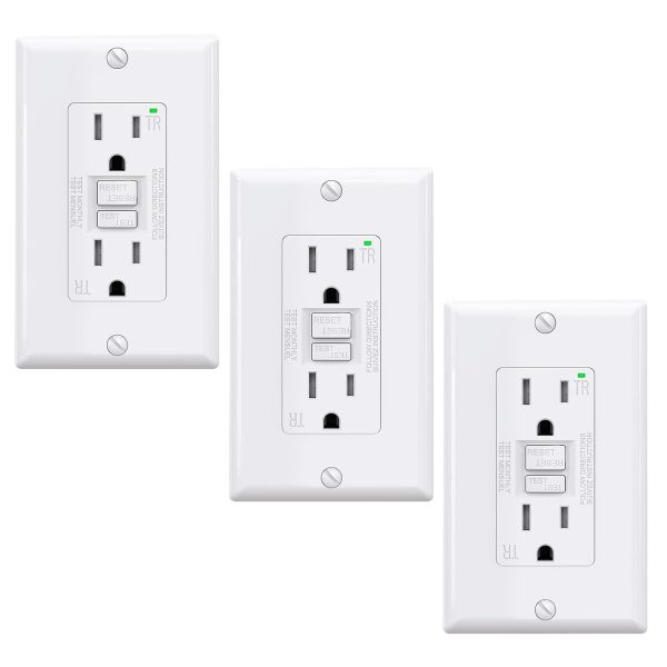 AIDA GFCI Outlet 15A Self-Test Tamper‑Resistant LED White 3‑Pack-0