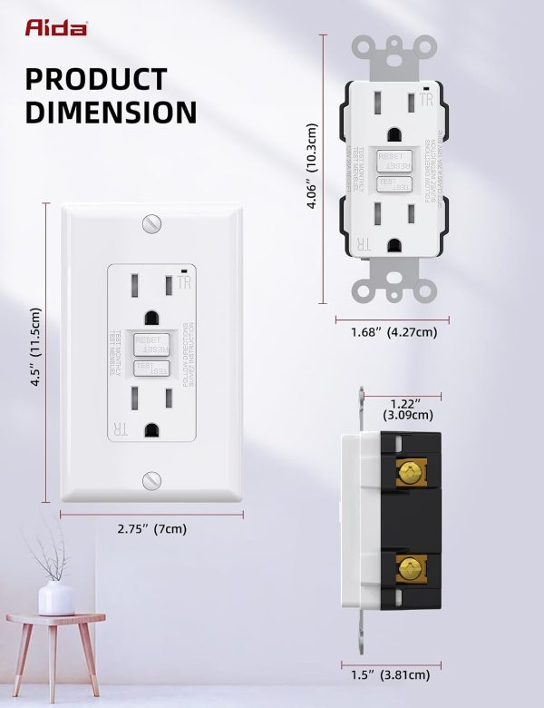 AIDA GFCI Outlet 15A Self-Test Tamper‑Resistant LED White 3‑Pack-5