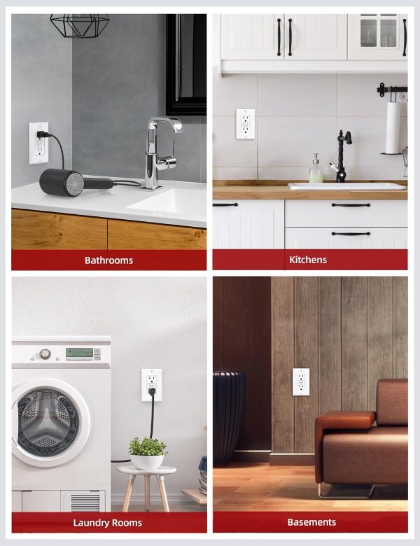 AIDA GFCI Outlet 15A Self-Test Tamper‑Resistant LED White 3‑Pack-6