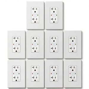 GFCI Outlet ELECTECK 10-Pack 20A Outdoor WR with LED Self‑Test, White-0