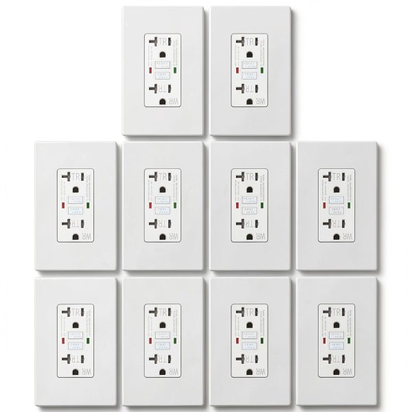GFCI Outlet ELECTECK 10-Pack 20A Outdoor WR with LED Self‑Test, White-0