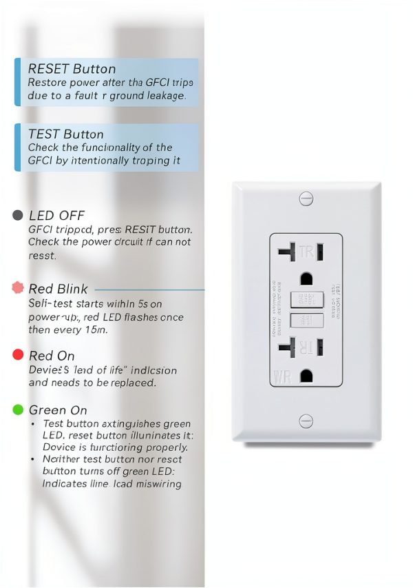1-Pack 20 Amp GFI Electrical GFCI Outlet Self-Test Tamper Resistant (TR) Weather Resistant (WR) Ground Fault Receptacle with LED Indicator UL Listed Standard Wall Plate Included White-6