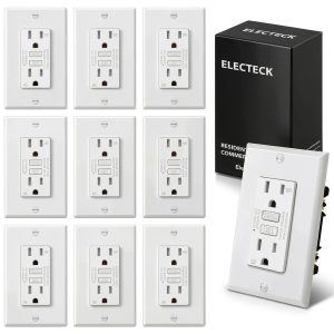 ELECTECK 10 Pack GFCI Outlets 15 Amp, Outdoor Weather Resistant (WR), Ultra Slim GFI Receptacles with LED Indicator, Ground Fault Circuit Interrupter, Wallplate Included, ETL Listed, White-0