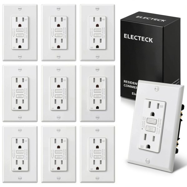 ELECTECK 10 Pack GFCI Outlets 15 Amp, Outdoor Weather Resistant (WR), Ultra Slim GFI Receptacles with LED Indicator, Ground Fault Circuit Interrupter, Wallplate Included, ETL Listed, White-0