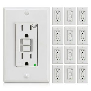 Amico 12 Pack GFCI Outlet 15 Amp with Thinner Design, Weather Resistant (WR), Self-Test GFI Receptacles with LED Indicator, Wall Plates and Screws Included, Indoor or Outdoor, ETL Listed, White-0